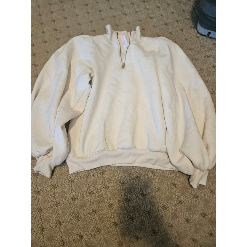 Selkie Cream Puff Sleeve Quarter Zip Sweatshirt Oversized Balloon Pullover